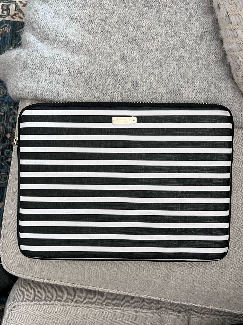 Kate Spade Black & White Striped Laptop Computer 14x10 Sleeve 16 inch diagonal